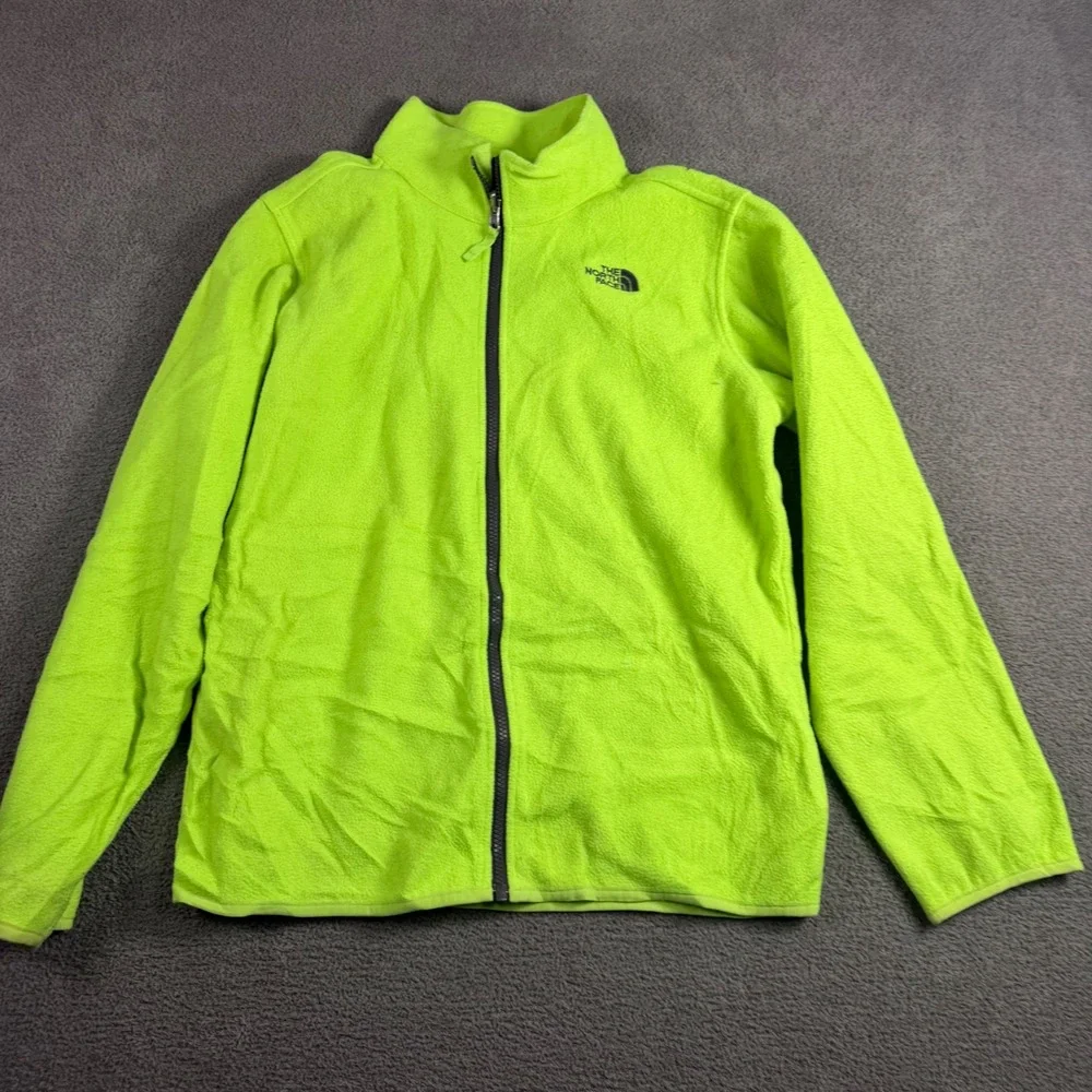 The North Face Boys XL 18/20 Neon Lime Green Full Zip Fleece Jacket Mock Neck